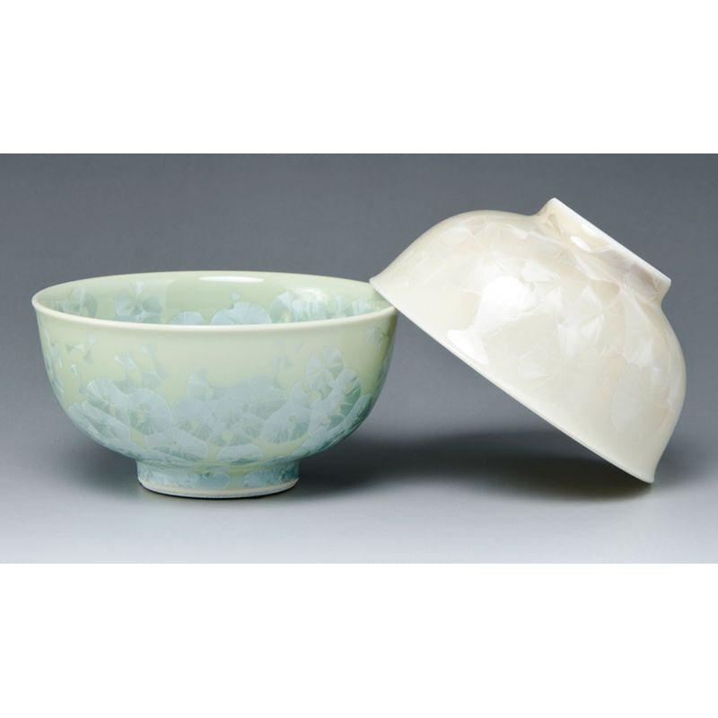 Rice Bowls - FLOWER CRYSTAL Green & Brown Pair