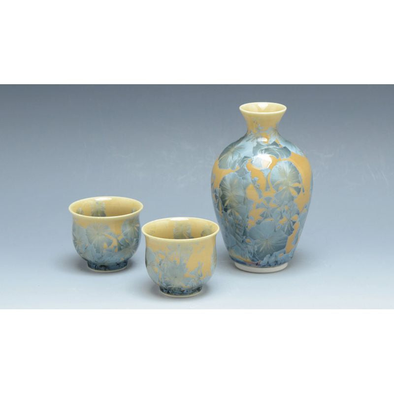 Sake Set - FLOWER CRYSTAL Gray Blue