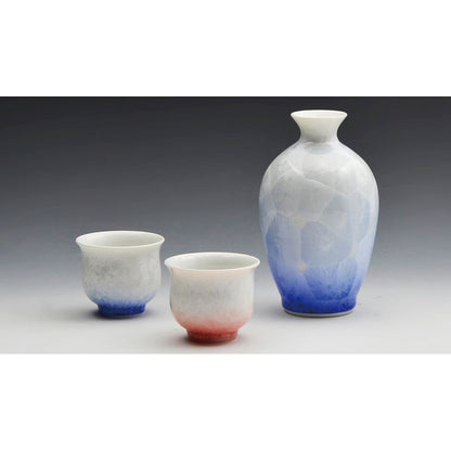 Sake Set - FLOWER CRYSTAL White Base Blue Red