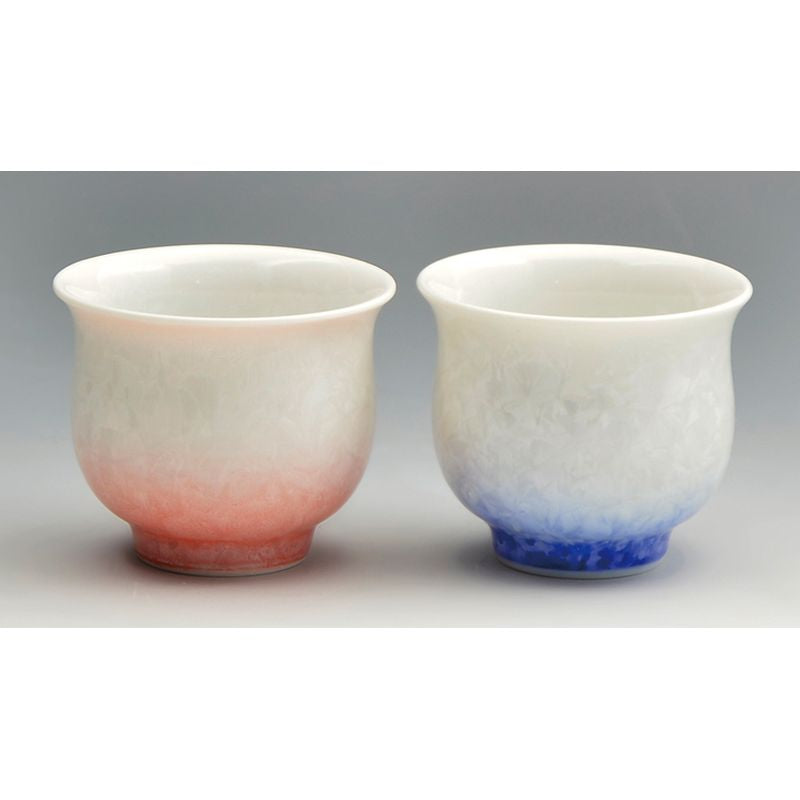 Sake Set - FLOWER CRYSTAL White Base Blue Red