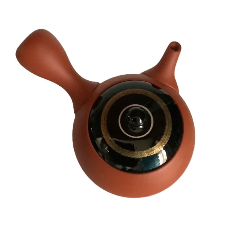 Teapot - Red Small Round Black Gold Line