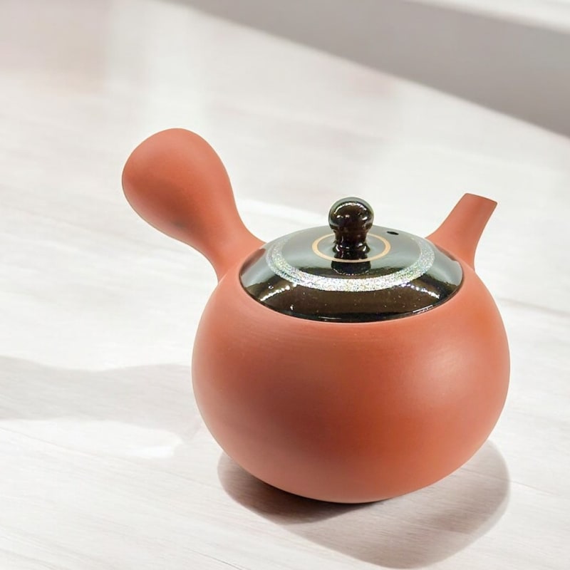 Teapot - Red Small Round Black Silver Line