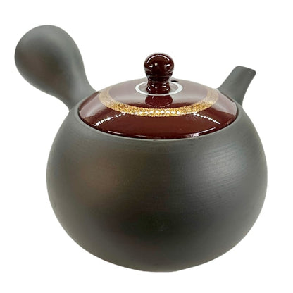 Teapot - Black Small Round Red Gold Line