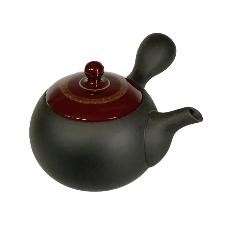 Teapot - Black Small Round Red Gold Line