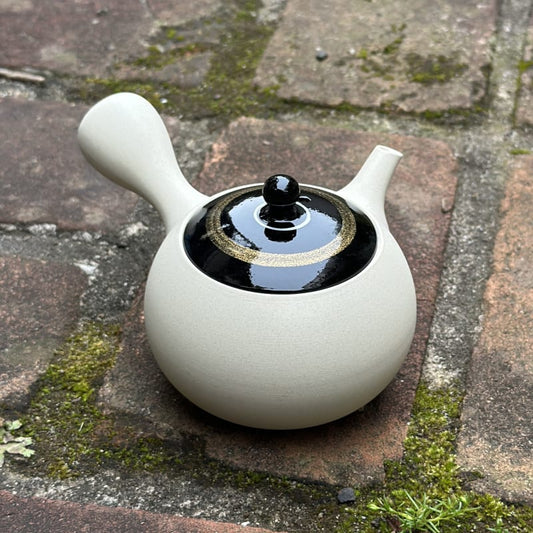 Teapot - White Small Round Black Gold Line