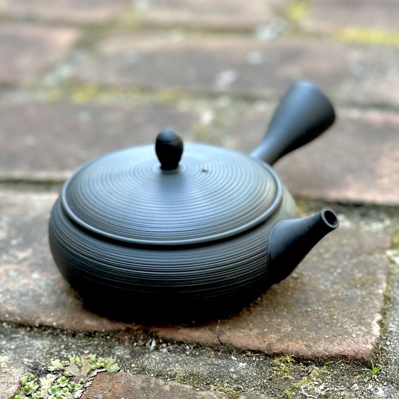 Teapot - GYOKKO Black Kiln-Change Flat Shape Line Ridge