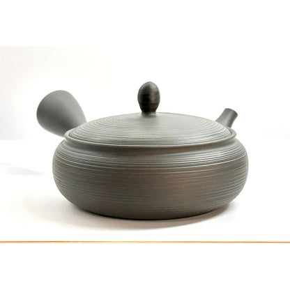 Teapot - GYOKKO Black Kiln-Change Flat Shape Line Ridge
