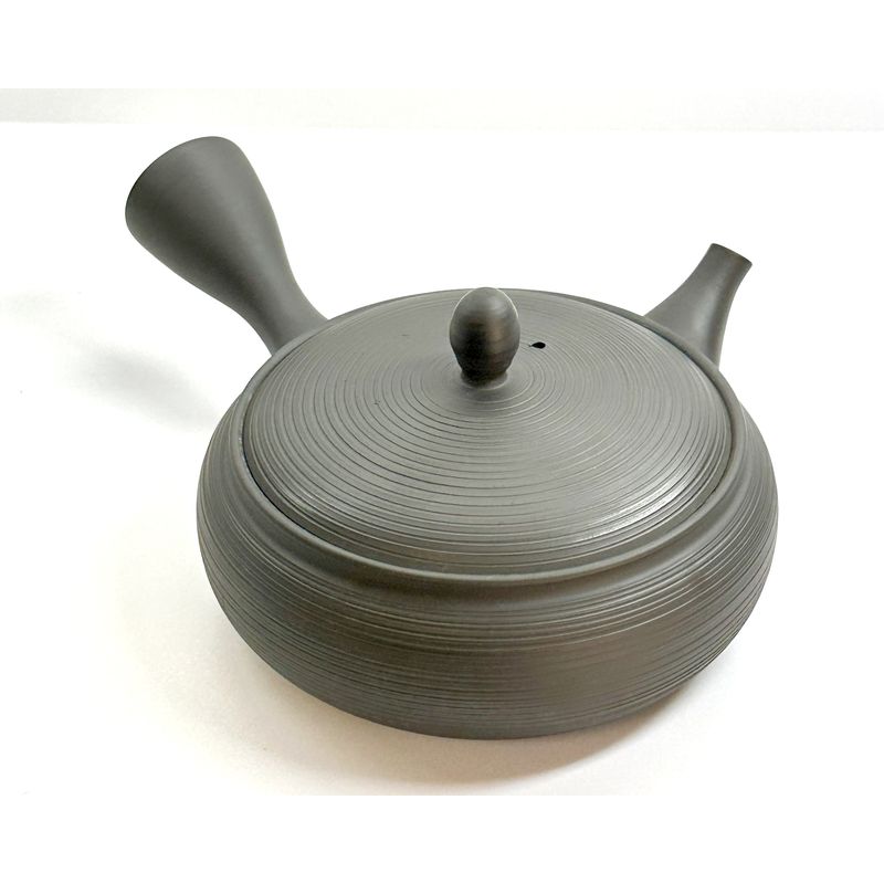 Teapot - GYOKKO Black Kiln-Change Flat Shape Line Ridge
