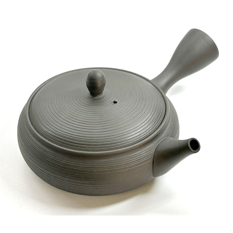 Teapot - GYOKKO Black Kiln-Change Flat Shape Line Ridge