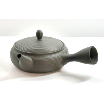 Teapot - GYOKKO Black Kiln-Change Flat Shape Line Ridge