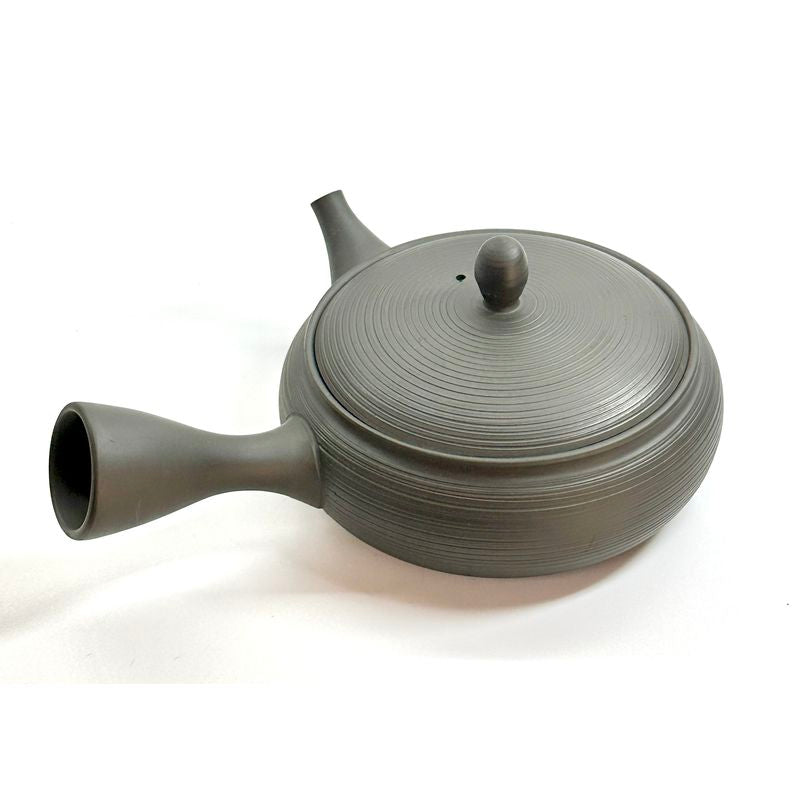 Teapot - GYOKKO Black Kiln-Change Flat Shape Line Ridge
