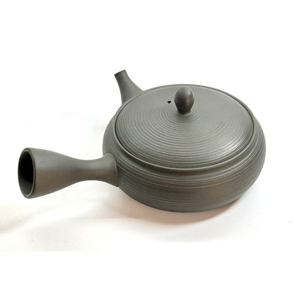 Teapot - GYOKKO Black Kiln-Change Flat Shape Line Ridge