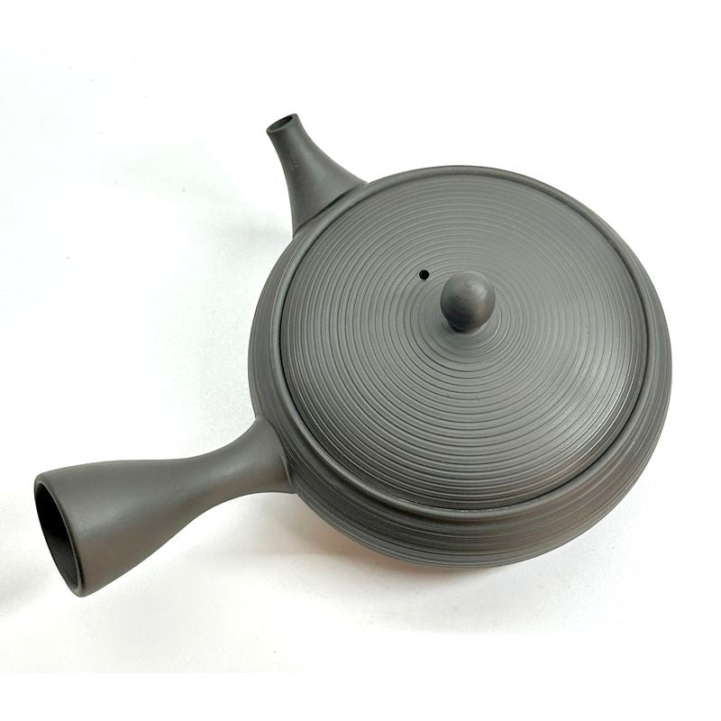 Teapot - GYOKKO Black Kiln-Change Flat Shape Line Ridge