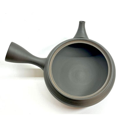 Teapot - GYOKKO Black Kiln-Change Flat Shape Line Ridge