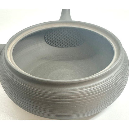 Teapot - GYOKKO Black Kiln-Change Flat Shape Line Ridge