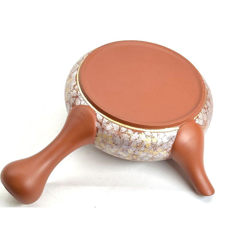 Teapot - Sekiryu Flat Shape Gold Sakura Carving