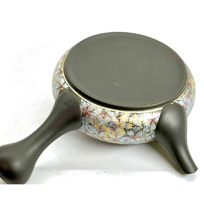 Teapot - Sekiryu Flat Shape Gold Sakura Carving