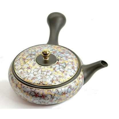 Teapot - Sekiryu Flat Shape Gold Sakura Carving