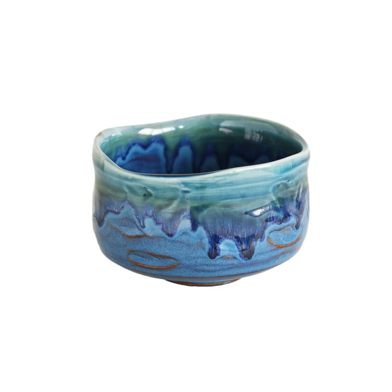 Matcha Bowl - Turquoise and Blue Gold Stream Design
