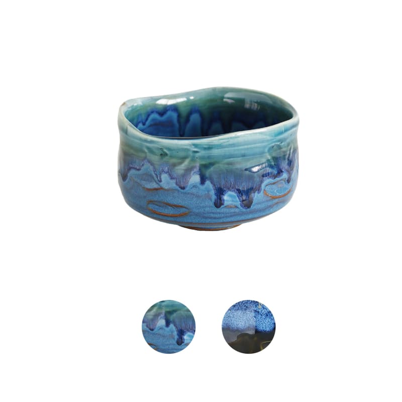 Matcha Bowl - Turquoise and Blue Gold Stream Design