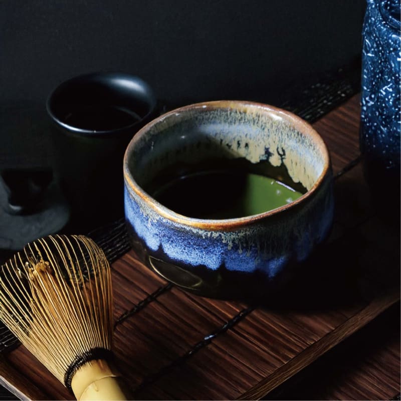 Matcha Bowl - Turquoise and Blue Gold Stream Design