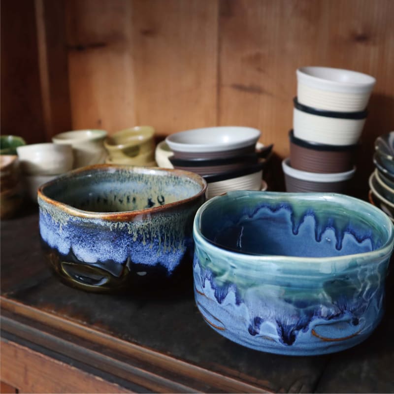 Matcha Bowl - Turquoise and Blue Gold Stream Design