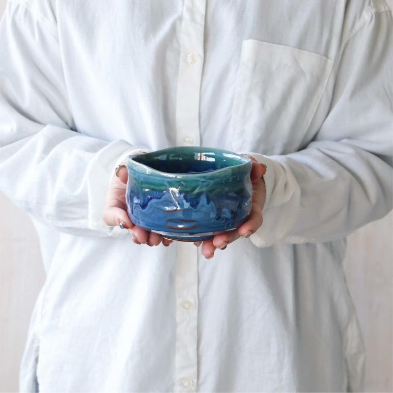 Matcha Bowl - Turquoise and Blue Gold Stream Design