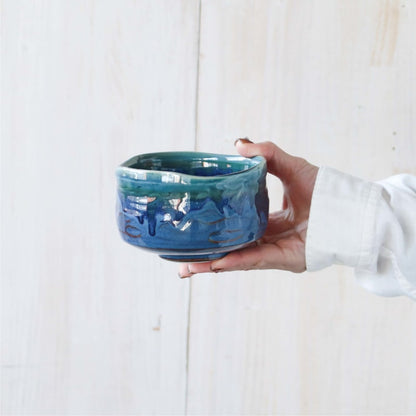 Matcha Bowl - Turquoise and Blue Gold Stream Design