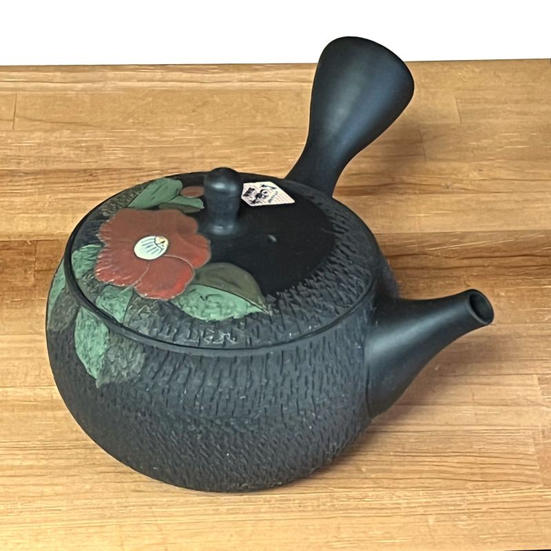 Teekanne - GYOKKO Schwarzer Ton Flach Rund Kamelie