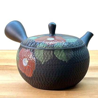 Teekanne - GYOKKO Schwarzer Ton Flach Rund Kamelie