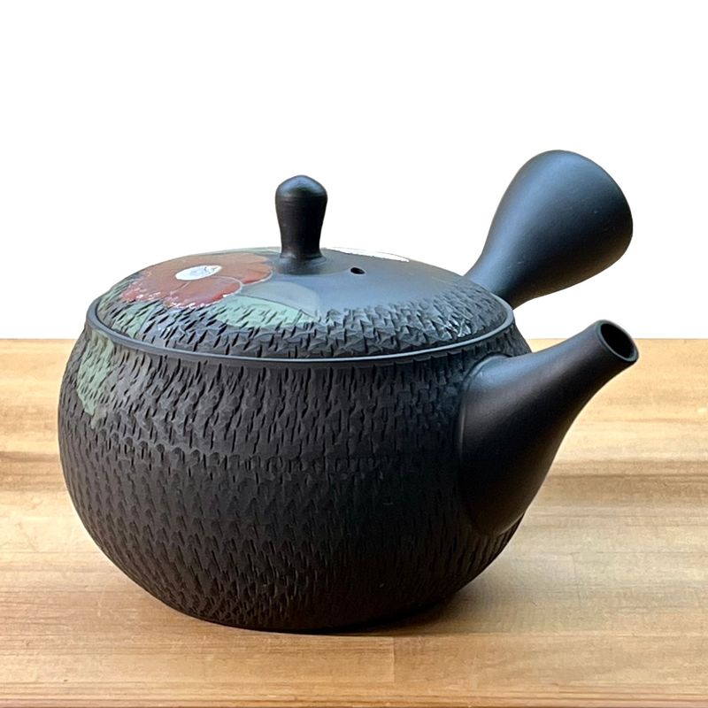 Teekanne - GYOKKO Schwarzer Ton Flach Rund Kamelie