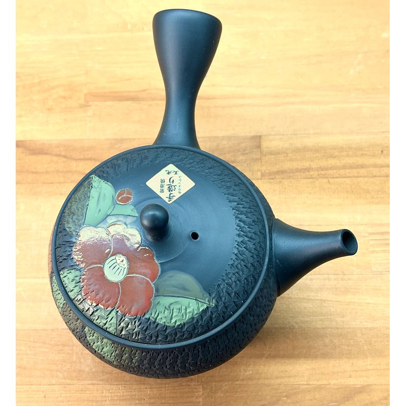 Teekanne - GYOKKO Schwarzer Ton Flach Rund Kamelie