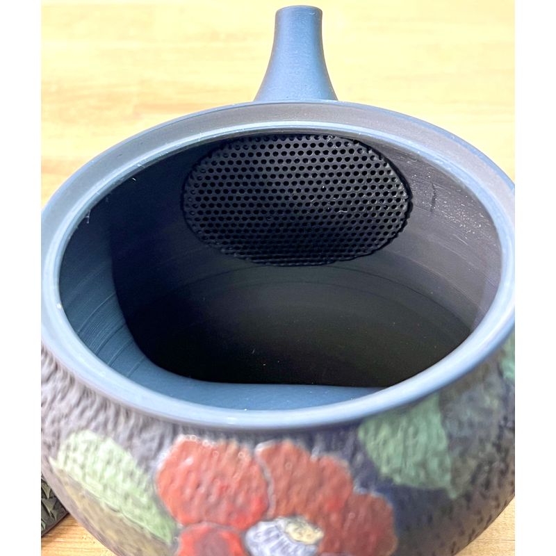 Teekanne - GYOKKO Schwarzer Ton Flach Rund Kamelie