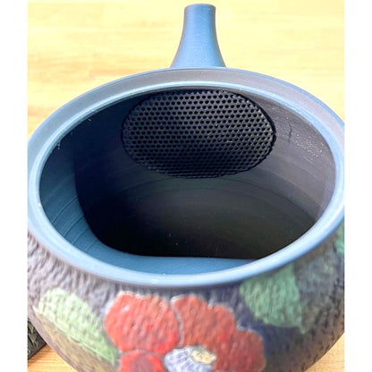 Teekanne - GYOKKO Schwarzer Ton Flach Rund Kamelie