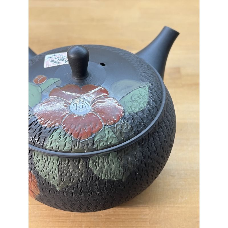 Teekanne - GYOKKO Schwarzer Ton Flach Rund Kamelie