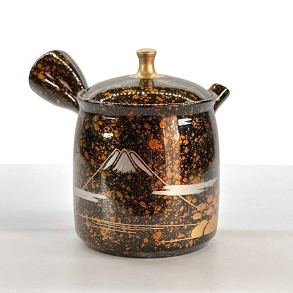 Teapot - SHORYU Red Clay Straight-Sided Shape Orange Gold Sprinkling Mount Fuji