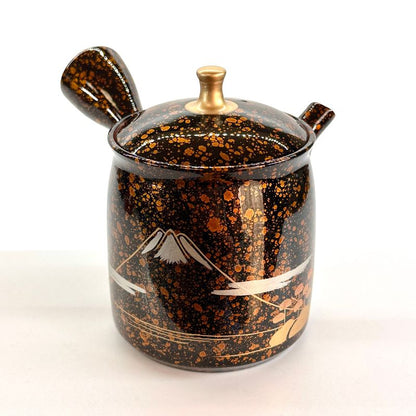 Teapot - SHORYU Red Clay Straight-Sided Shape Orange Gold Sprinkling Mount Fuji