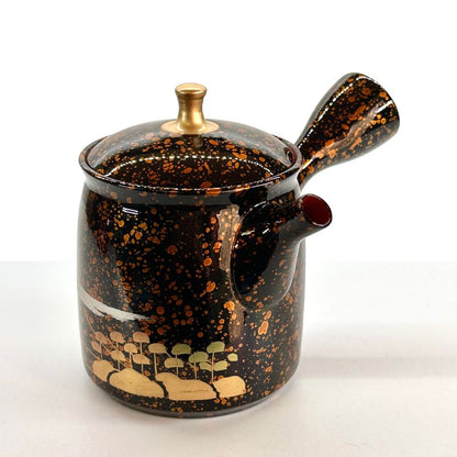 Teapot - SHORYU Red Clay Straight-Sided Shape Orange Gold Sprinkling Mount Fuji