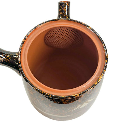 Teapot - SHORYU Red Clay Straight-Sided Shape Orange Gold Sprinkling Mount Fuji