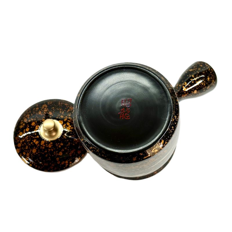 Teapot - SHORYU Red Clay Straight-Sided Shape Orange Gold Sprinkling Mount Fuji