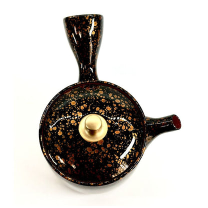 Teapot - SHORYU Red Clay Straight-Sided Shape Orange Gold Sprinkling Mount Fuji