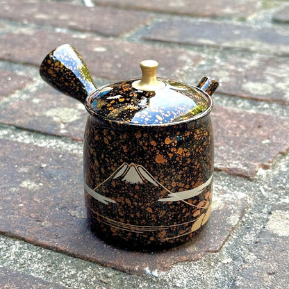 Teapot - SHORYU Red Clay Straight-Sided Shape Orange Gold Sprinkling Mount Fuji