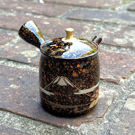 Teapot - SHORYU Red Clay Straight-Sided Shape Orange Gold Sprinkling Mount Fuji