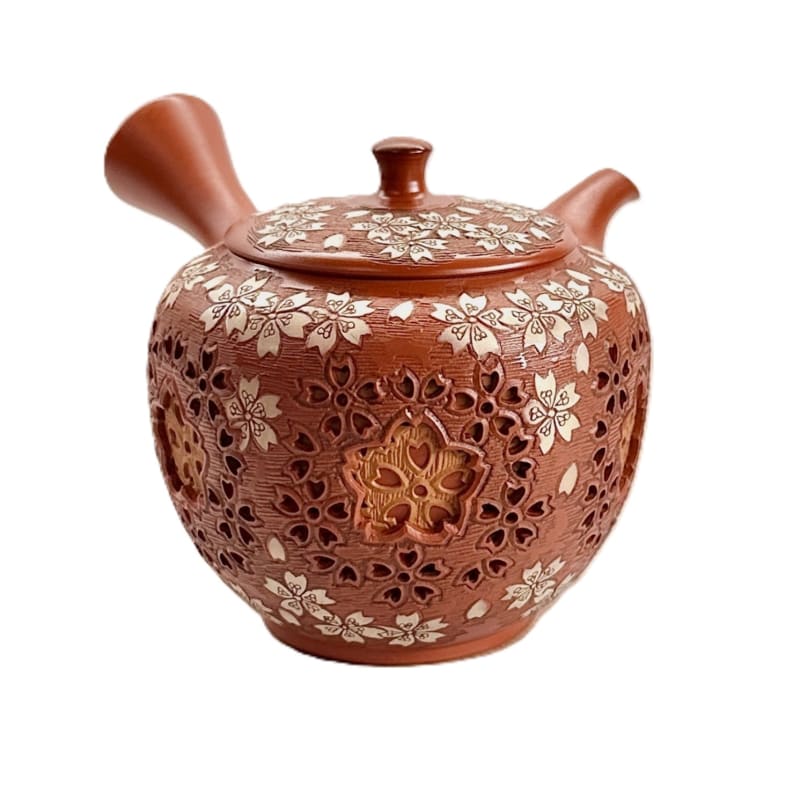 Teapot - Shun-en Red Clay Octagonal Cherry Blossom