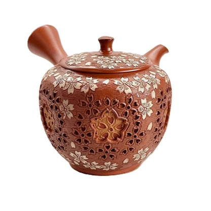 Teapot - Shun-en Red Clay Octagonal Cherry Blossom