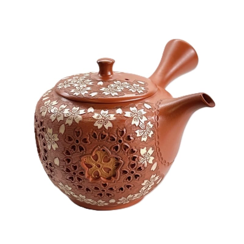 Teapot - Shun-en Red Clay Octagonal Cherry Blossom