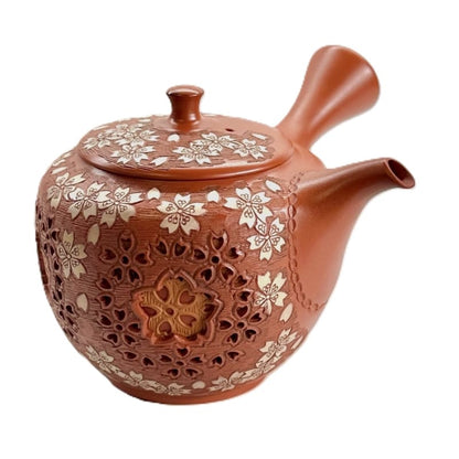 Teapot - Shun-en Red Clay Octagonal Cherry Blossom