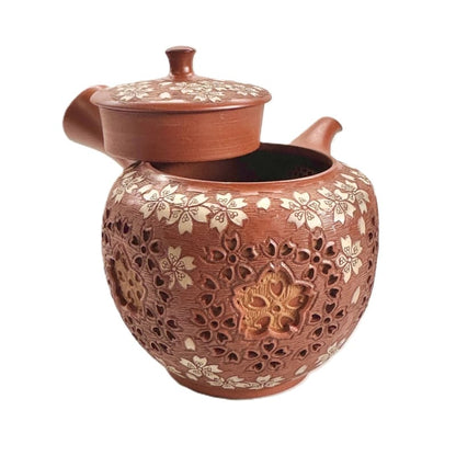 Teapot - Shun-en Red Clay Octagonal Cherry Blossom