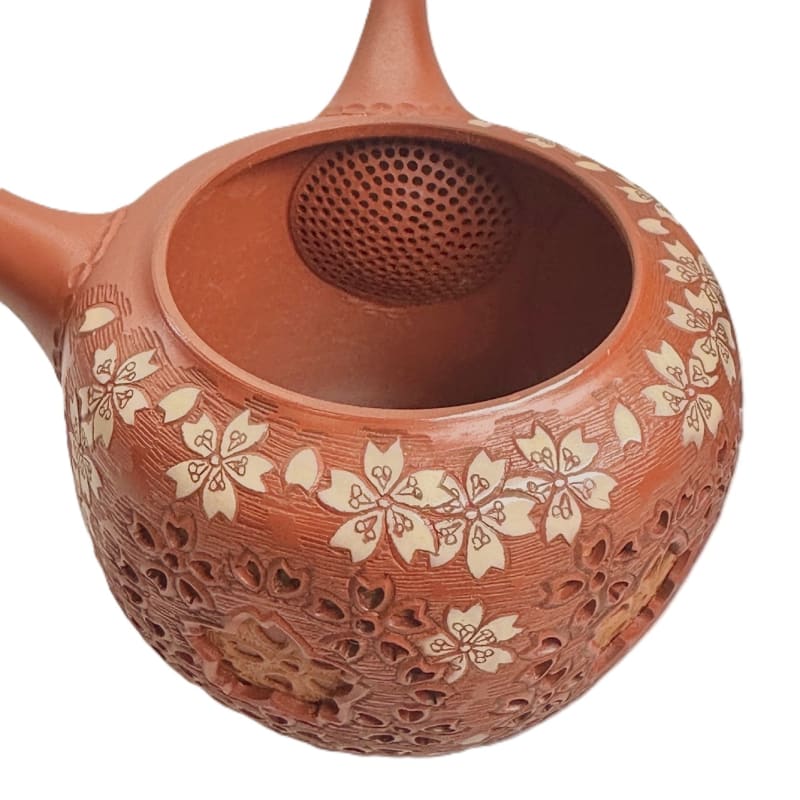 Teapot - Shun-en Red Clay Octagonal Cherry Blossom