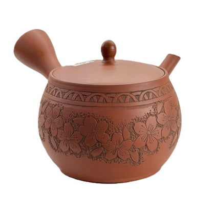 Teapot - Gyokko Red Clay Round Cherry Blossom